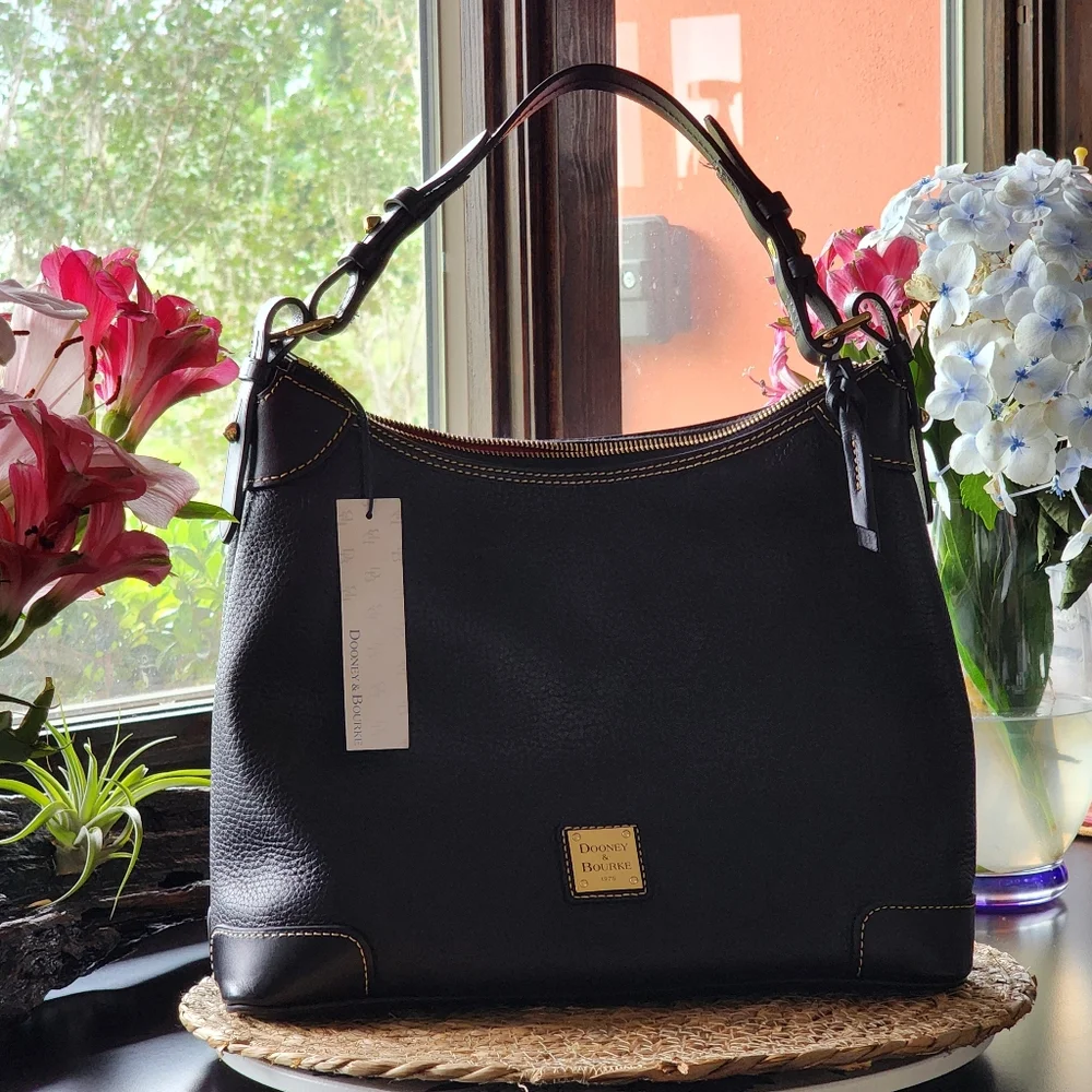 DOONEY & BOURKE Pebble Grain Hobo Sac NWT Black Gold Accents 11.75" x 4" x 11" - Picture 3 of 9